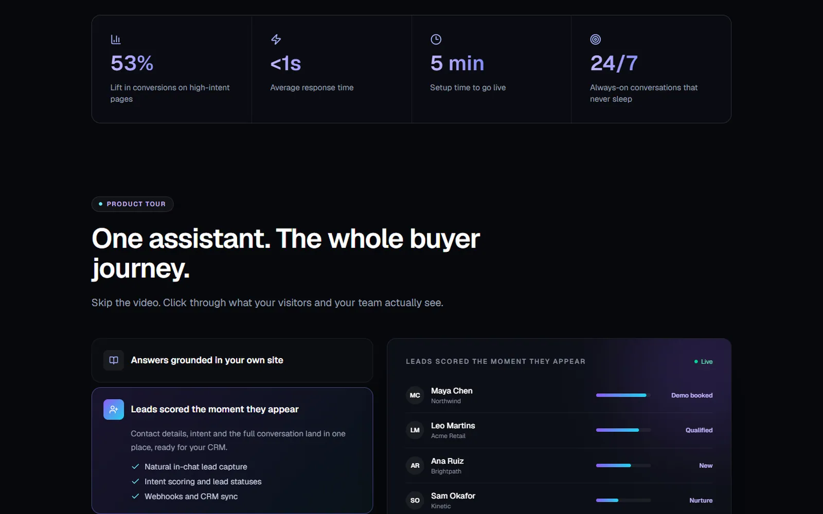 AI Chatbot and Lead Qualifier: Website: product tour