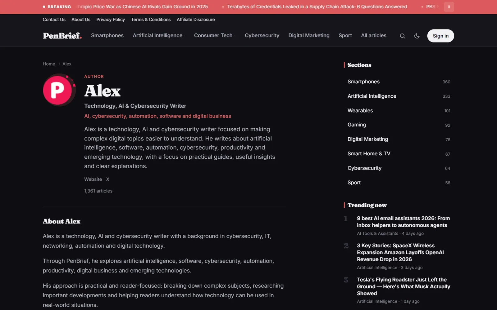 AI Content Publishing Platform: Author profile