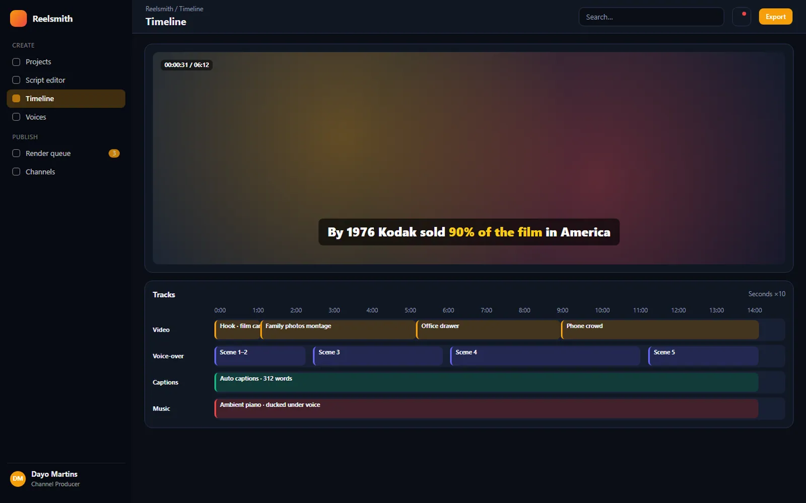 AI Video Automation Studio: Timeline