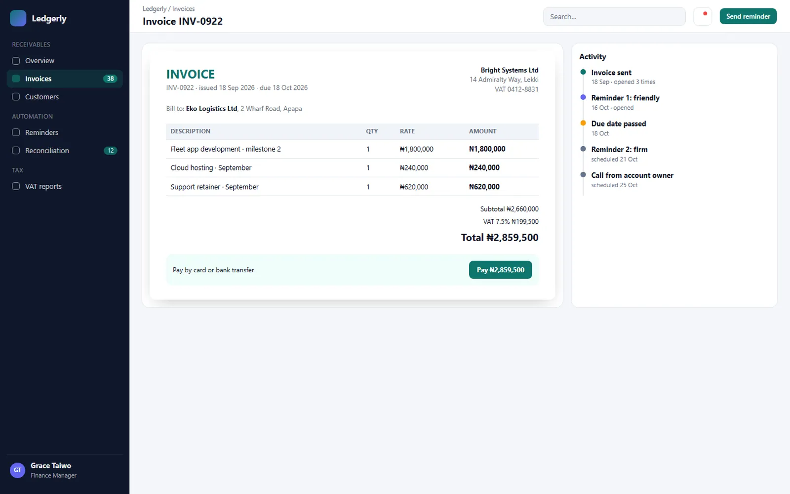 Ledgerly Invoicing: Invoice INV-0922