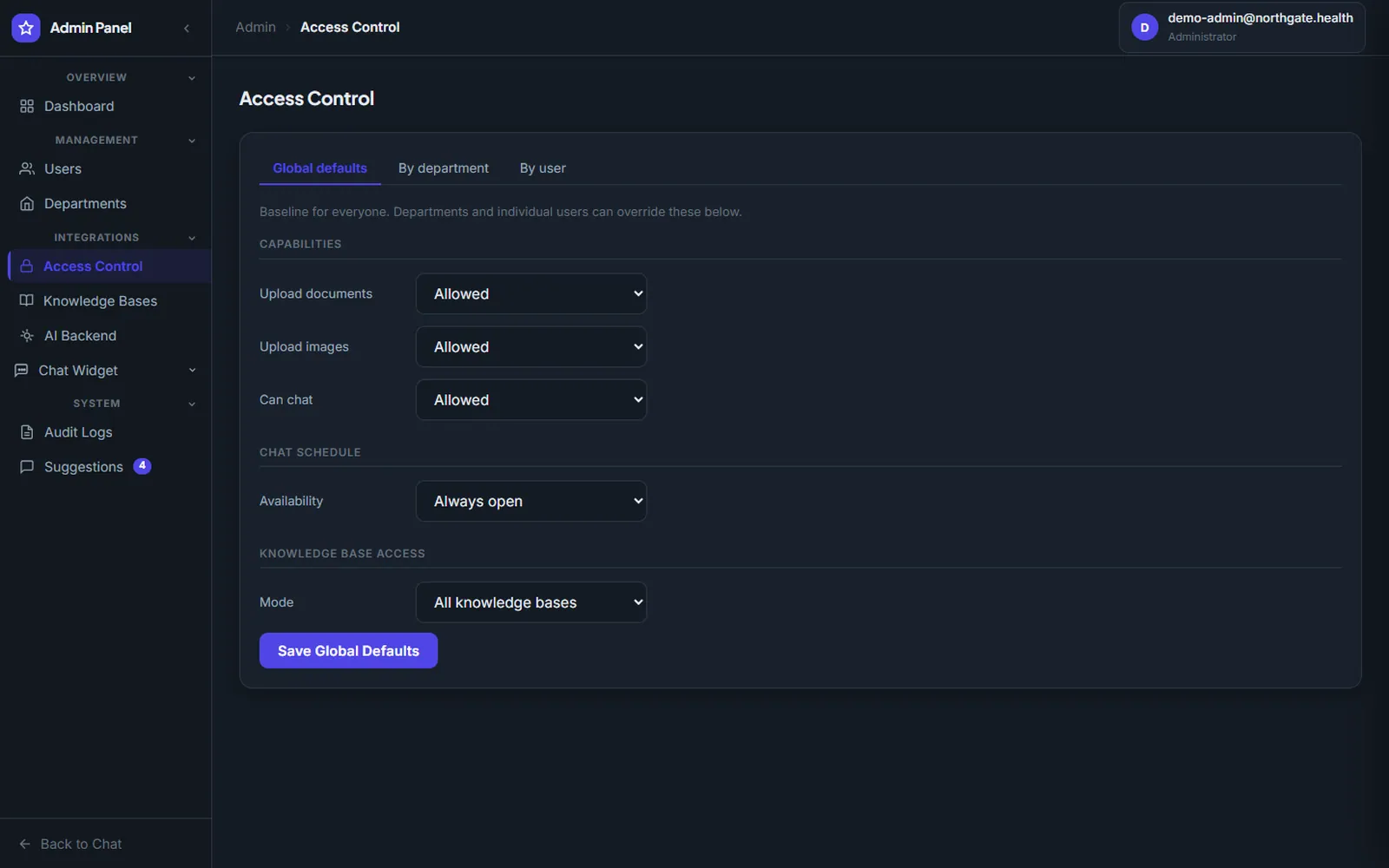 AI Knowledge Base and Appointments Platform: Access control by department