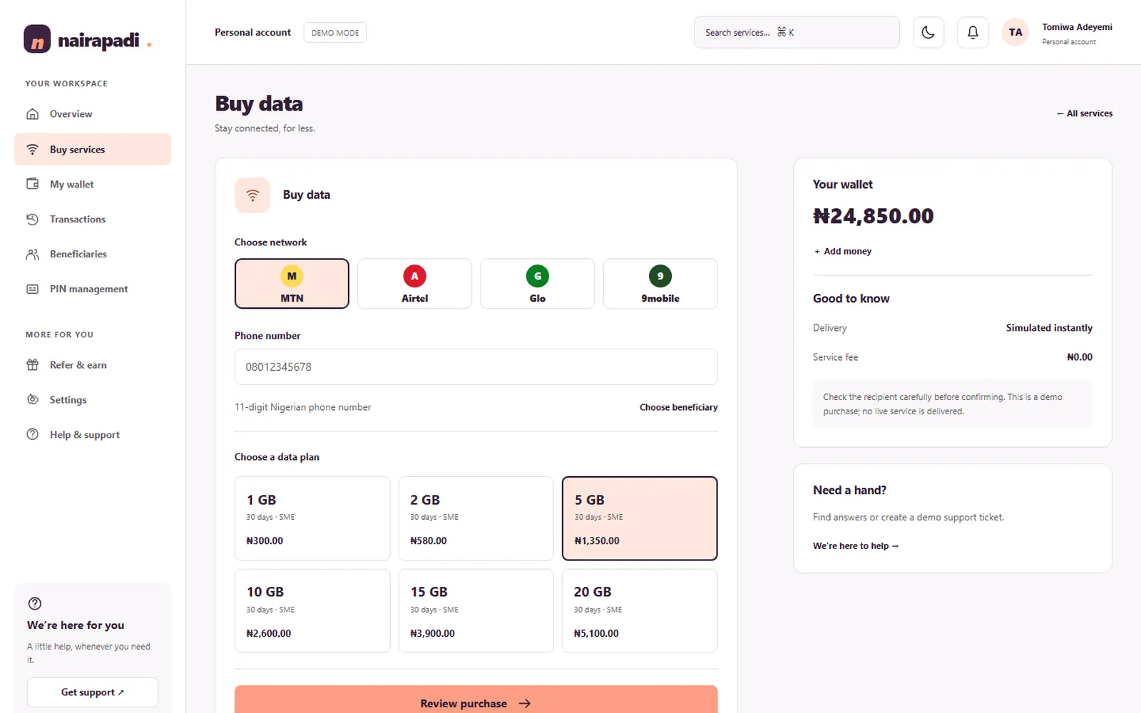 NairaPadi VTU App: Buy data