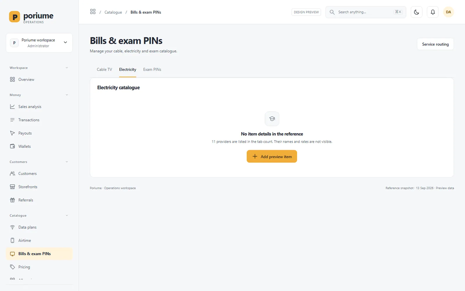 Poriume VTU Platform: Admin: Electricity bills